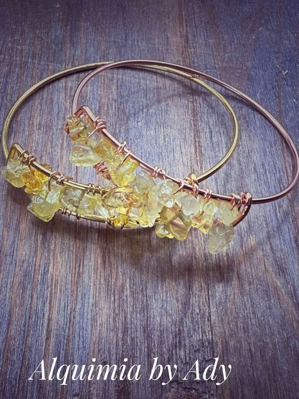 Yellow citrines Crystal Wire-Wrapped Stackable Bangle Set